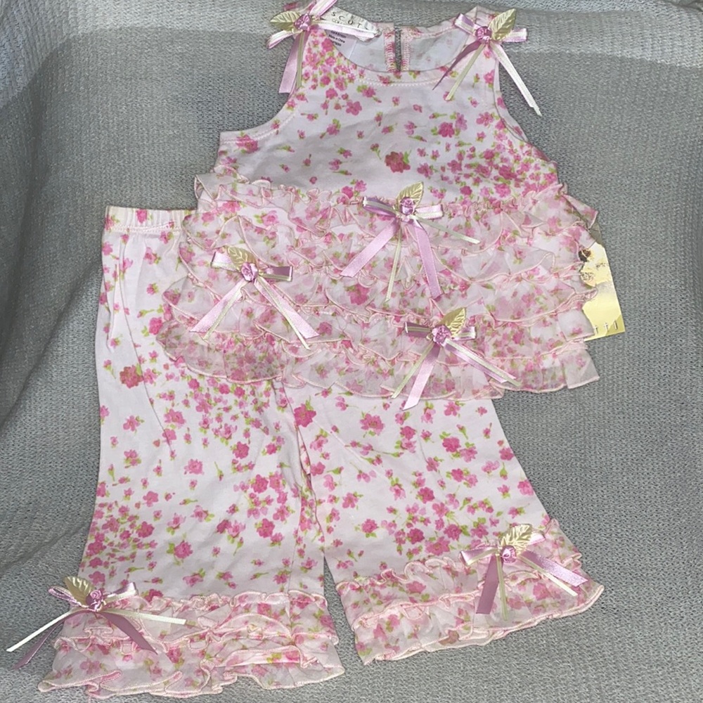 Pink Floral Biscotti 2pc Sz 3T NWT